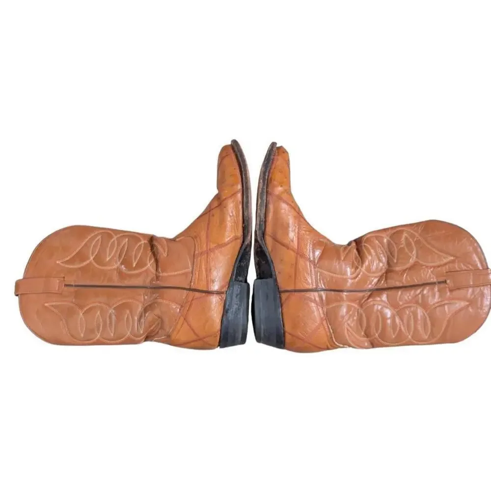 Guerrero Brown Cowboy Boots US 10.5 Made In Mexico Ostrich Lizard Leather